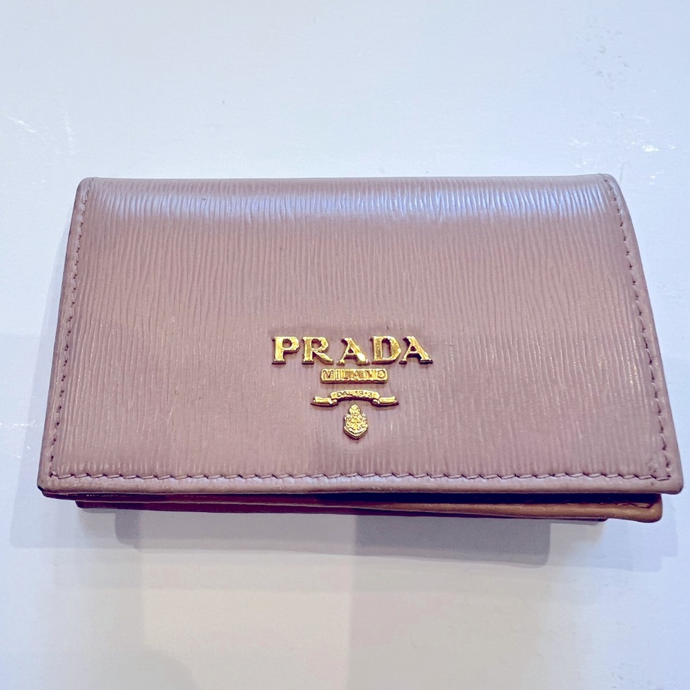 Prada business card holder in Powder Pink leather